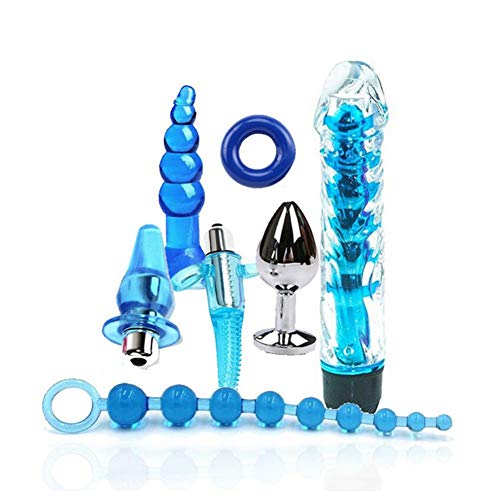Escolourful Multi-Type Adult Six-Toys Women Couples 17PCS PU Leather Handcuffs Set Toy for Coseplay Game (Blue)