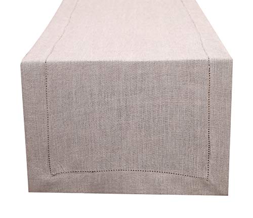 Ramanta Home 100% Linen Table Runner 14x108 Tailored with Mitered Corner & Hand Crafted with Hemstitch Detailing - Natural (1Pack)
