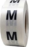 Clear Round Clothing Size Stickers That Say M (Medium) | Adhesive Labels for Apparel Retail - 500 Total | 0.75 Inches in Diameter - Clear Size Dots With Black Print - Apparel Safe Adhesive | Acid Free | Eco-Friendly Print - 500 Total Size Labels