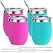 ZONEGRACE 4 pack 12 oz Stainless Steel Stemless Wine Glass Tumbler,Double Wall Vacuum Insulated (Teal & Magenta 4 pack) Wine Tumbler with Lids for Coffee, Wine, Cocktails, Including 4 Straws
