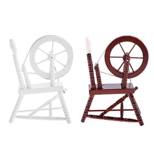 image for Prettyia Miniature Spinning Wheel Wooden 1:12 Dollhouse Miniature Acce