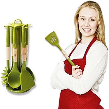 S A L E for BLACK FRIDAY 6 Eco-Friendly Silicone Cooking Utensil Set, Light Green – Non Stick Cookware with Storage Carousel - Heat/Odor Resistant with Hygienic Solid Coating - FDA APPROVED