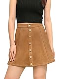 Allegra K Women's Bonded Suede Button Closure Front Mid Rise Mini A-Line Skirt