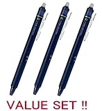 Pilot FriXion Ball Knock Retractable Erasable Gel Ink Pens,fine Point, - 0.5 mm-Blue Black Ink-value Set of 3