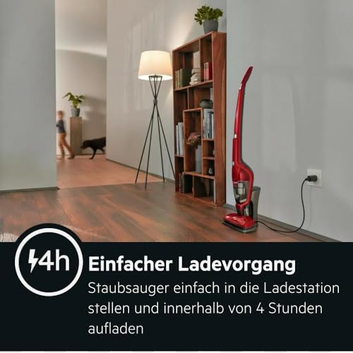 Ergorapido 2in1 Akku Staubsauger, Beutellos, inkl. Tierhaardüse, ETM Testsieger, bis zu 45Min Laufzeit, Freistehend, 180° Drehgelenk, Bürstenreinigungsfunktion, LED-Frontlichter, Rot, CX7-2-45AN
