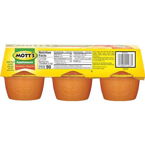 MOTT’S MANGO PEACH APPLESAUCE, 4 OZ CUPS, 6 COUNT