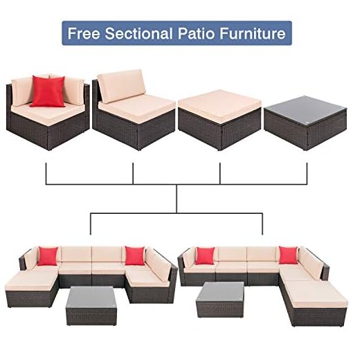 Devoko 7 Pieces Patio Furniture Sets All Weather Outdoor Sectional Sofa Manual Weaving Wicker Rattan Patio Conversation Set With Cushion And Glass Table Brown Beachfront Decor