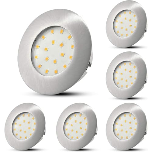 HiBay Set of 6 Recessed LED Spotlights 230V 5W Mini Spot Ultra Flat 60mm-68mm Round Module Ceiling Light Warm White 500LM for Bathroom, Kitchen, Office, Hallway, Wet Room