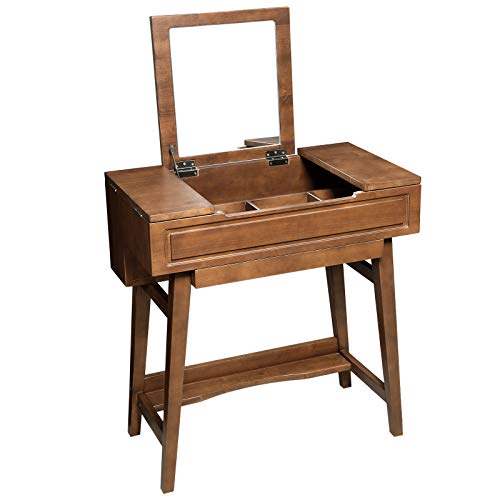 VASAGLE Vanity Table with Flip Top Mirror, Solid Wood Makeup Dressing