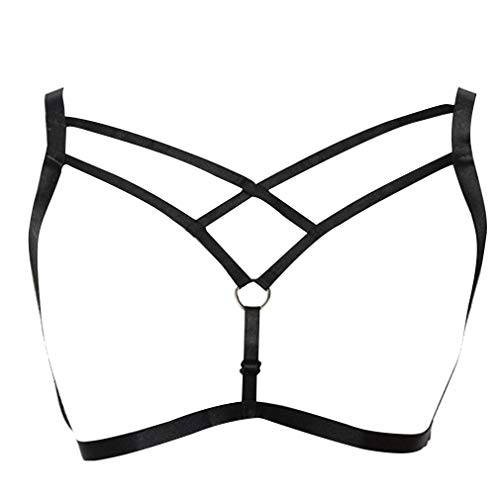 Women Body Harness Bra Waist Belt Strappy Crop Tops Goth Punk Pentagram Festival Rave Bralette (Black O0457)