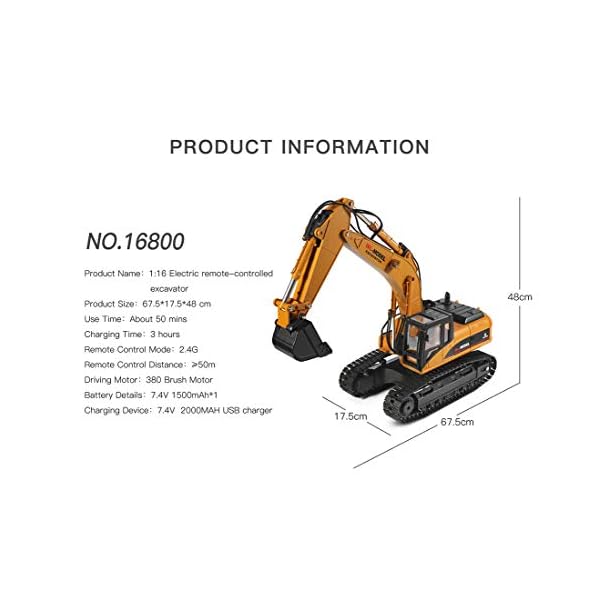Likecom Ferngesteuerter Bagger Professioneller, 1:16 2.4G RC Bagger mit Volle Funktion und Lichtton, Spielzeug für… – Bild 8