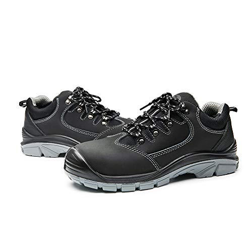 DRKA Men's Steel Toe Work Boots Water Resistant Safety Shoes(18969-blk-44)