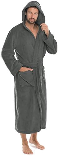 CelinaTex Women's Florida Bathrobe, Hooded, Plain, Long, Patched Pockets, Unisex, Microfibre, Coral-Fleece, Platinum-Grey, Medium
