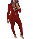 Womens 2 Piece Outfits Long Sleeve Suits Business Blazers with Pants Wine Red X-Large