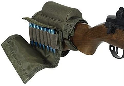 Rifle Buttstock, Adjustable Tactical Cheek Rest Pad Ammo Pouch with 7 Shells Holder for Hunting Shooting (ArmyGreen)