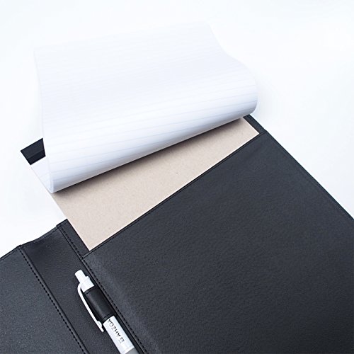 AHZOA 4 Pockets A4 Size Memo Padfolio S3 with Mechanical Pencil , Including 8.27 X 11.7 Inch Legal Writing Pad, Synthetic Leather Handmade 9.84 X 12.99 Inch Notepad Clipboard (black)