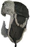 Klondike Sterling Leather Aviator Hat Rabbit Fur Trooper Winter Ski Black