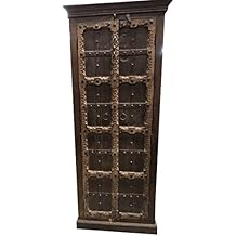Mogul Interior Antique Indian Armoire Hand Carved Iron Nailed Brown Storage Wardrobe Cabinet Conscious Interiors Design