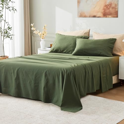 MEISHANG Stone Washed Linen Sheets Queen