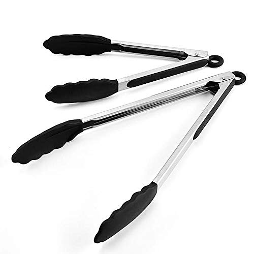 DRAGONN Premium Set of 12-inch and 9-inch Stainless-Steel Locking Kitchen Tongs, Set of 2 - Sturdy, Heavy Duty Tong Set - Great for Cooking, Grilling, and Barbecue (BBQ) (Black) - Thumbnail 2