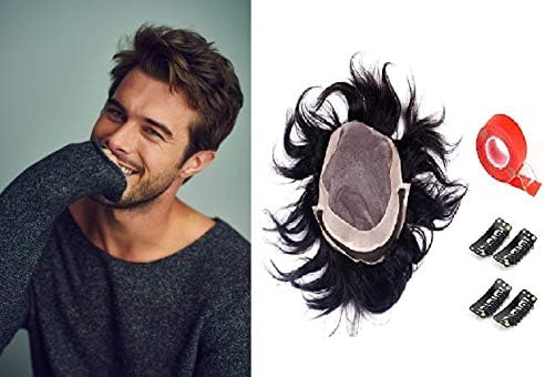Raaya Natural Human Hair, Hair Loss Solution Hair Patch, Hair Touppe, Hair Wigs, Hair System Men Wigs Toupee To Cover Baldness, 9x7, Black, 40 Gram, Pack Of 1