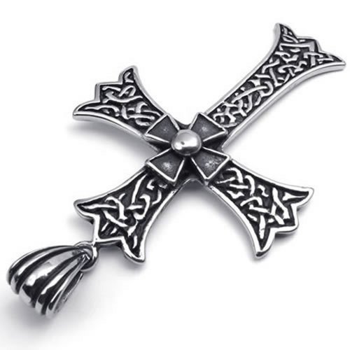 KONOV Large Vintage Stainless Steel Cross Pendant Men's Necklace - Main Image