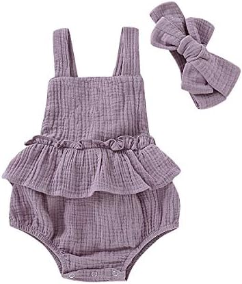 BabiBeauty Twins Baby Girls Sleeveless Romper Infant Girls Ruffles Jumpsuit Onesies with Headband
