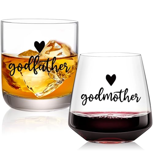 Physkoa Godparents Proposal Gift – Will You Be My Godparents Wine and Whiskey Glass Set – Godmother and Godfather Proposal Gifts, Godmother & Godfather Gift for Baptism or Christening