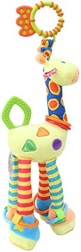 Plush Giraffe, Stuffed Giraffe with Teether, Developmental Interactive Toy for Infant Baby, Hand bells Rattles for Crib, High Chair and Interactive Playing