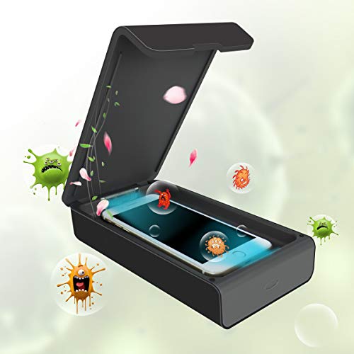 Smart Phone UV Sanitizer Portable UV Light Cell Phone Sterilizer Cleaner Aromatherapy Function Disinfector with USB Charging for iPhone Android Smart Phone Toothbrush Jewelry Watches (Black)