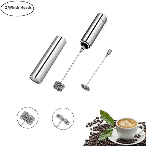 Handheld Milk Frother, Battery Powered Electric Foam Maker Frother for Milk, Coffee, Latte, Cappuccino, Chocolate, Drink Mixer (Silver)