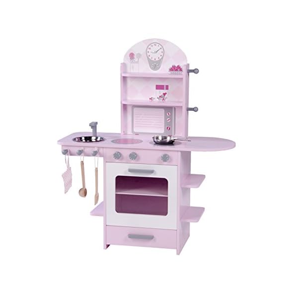 roba Spielküche, rosa, Kinderküche mit Herd, Spüle, Wasserhahn & Regal inkl. Zubehör
