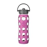 Lifefactory 22-Ounce BPA-Free Glass Water Bottle with Straw Cap and Silicone Sleeve, Huckleberry