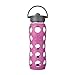 Lifefactory 22-Ounce BPA-Free Glass Water Bottle with Straw Cap and Silicone Sleeve, Huckleberry