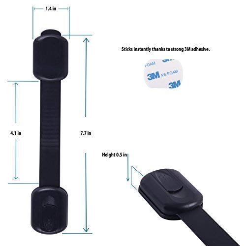 CUTESAFETY-Child-Proof-Safety-Locks-Baby-Proofing-Cabinet-Lock-with-6-Extra-3M-Adhesives-Adjustable-Strap-Latches-to-CabinetsDrawersCupboardOvenFridgeCloset-SeatDoorWindow-Black-6