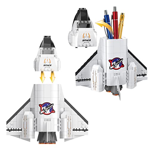 BRICK STORY City Space Shuttle Building Set with Mini Astronaut Toy Spaceship Pen Holder