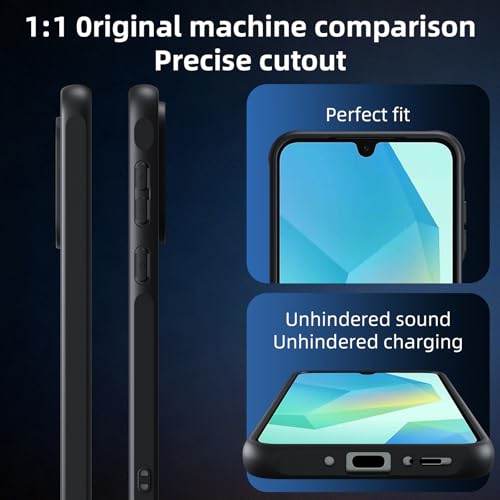 Vauki Matte Case for Samsung Galaxy A16 5G with 2 Tempered Glass, Translucent Shockproof Military Rear Protection Cover, Anti-Scratch Anti-Yellow Hard Frosted Case with Camera Protection, Black