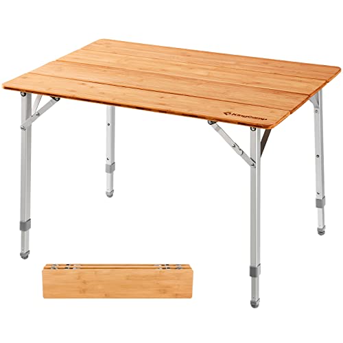 KingCamp Bamboo Folding Table Camping Table 4Folds Lightweight with