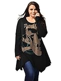 uxcell Alya Ladies Asymmetric Hem Skull Print Plus Size Blouse T-Shirt Black 2X