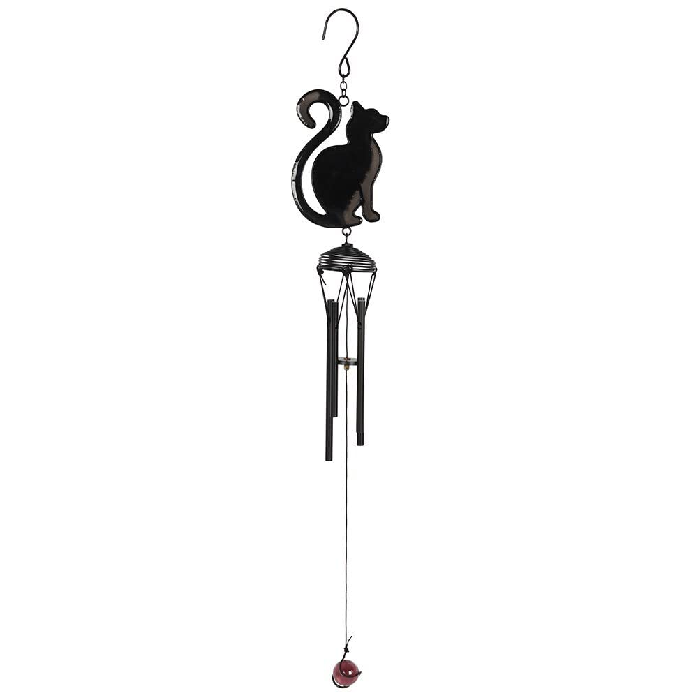 Sleek Black Cat Profile Windchime - 40cm x 7cm (1 Pc.) - Minimalist Design with Melodic Charm - Ideal Gift for Cat Enthusiasts to Enhance Outdoor Spaces