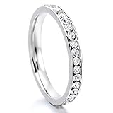 Women's Stainless Steel Eternity Ring Band CZ White Wedding Charm Elegant