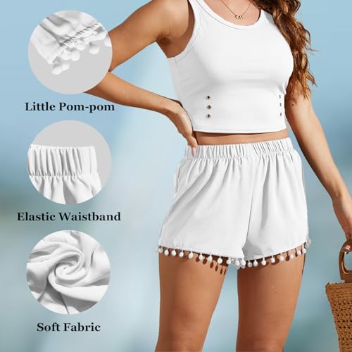 NLAND Shorts Summer Women Casual High Waist Elastic Beach Shorts with Small Ball Pendant