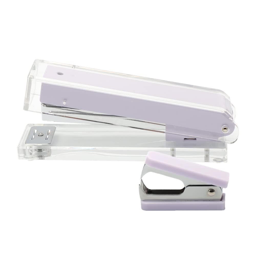 Purple Clear Acrylic Staple Remover and Stapler Kit 20 Sheets Capacity Manual Staplers Staples Remover for Home School Office Supplies Desk Stationery Accessories Gift Idea(Purple)