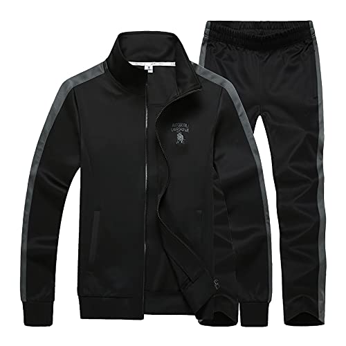 November's Chopin Men's Big & Tall Athletic Sports Tracksuits Causal Full Zip Loose Fit Sweatsuit (Black Grey, Small)