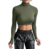 GEMBERA Women's Long Sleeve Turtleneck Crop Tops Fitted Basic T Shirt Top