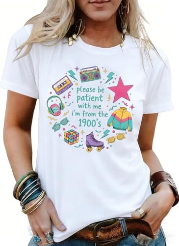 Please Be Patient with Me I'm from The 1900s Shirt for Women Western Graphic Tee Funny Birthday Gift Shirt(Small,1990-White1) at Amazon