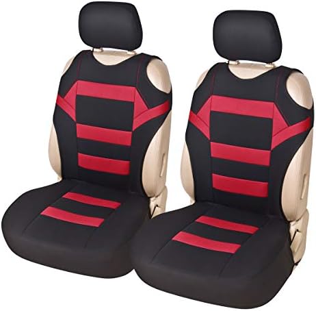 TOYOUN Universal Auto Front Seat Covers Tactical Vest Styled Bucket Seat Covers Sideless Car Interior Seat Covers Set of 2 Fit Most Vehicles Jeep Truck Van - Airbag Compatible, Black&Red
