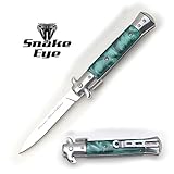 Snake Eye Tactical Pearl Handle Spring Assisted Folding Knife Hunting Camping Fishing Outdoors Lightning Fast Deployment - Sharp Blade (Green)