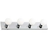 Design House Vanity Lighting, Steel Construction, 4 Vanity Lights, Dimmable, Uses four 60W Bulbs, Polished Chrome, 24.0 In. W