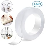 SANXIA Double Sided Adhesive Grip Tape, Traceless Transparent Gel Mat Tape Washable Removable and Reusable Sticky Anti-Slip Gel Tape for Photos Posters, Fix Carpet Mats or Office Wall